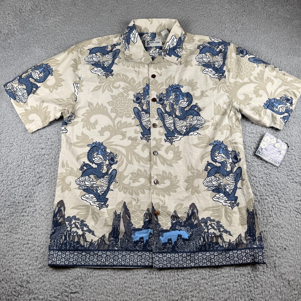 Y2K Point Zero Japanese Dragons Collared Shirt‎ Vintage NWT Medium